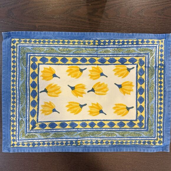5 Couleur Nature Placemat Bruno Lamy Squash Blossom Yellow Blue Cotton Handmade - Picture 2 of 7